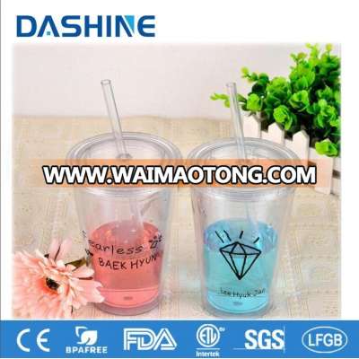 Logo Printed 16oz 450ML Colorful Double Wall Acrylic Plastic Tumbler With Straw